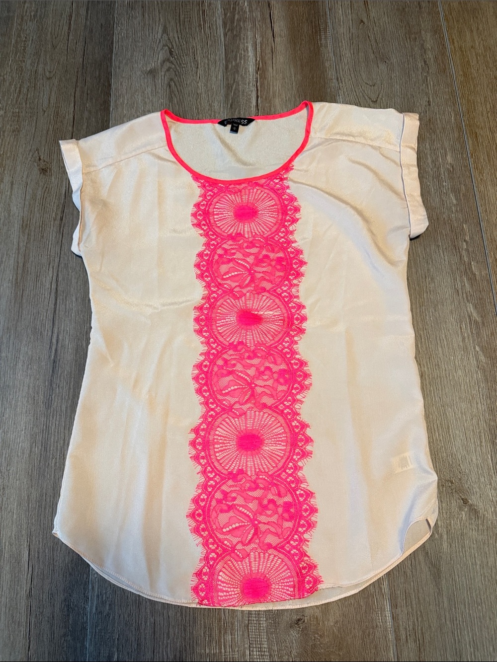 Express Light Pink Tunic Top with Hot Pink Lace Panel